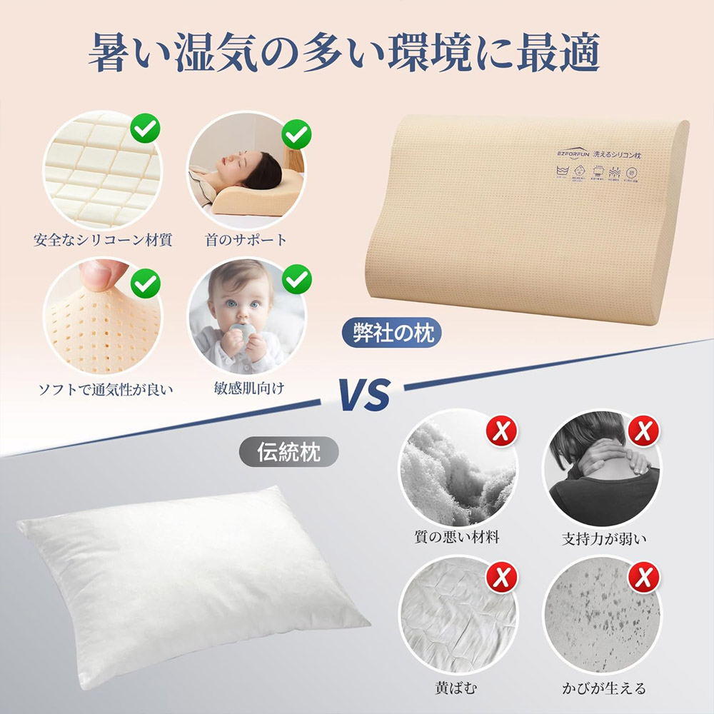 枕 まくら 低い枕 女性と子供に最適 低反発 首が痛くならない 首肩フィット 肩がラク 横向き寝 低め 高め 2種類の高さ選択 丸洗いOK 通気性 BODBV6CB2H - 画像 (4)