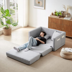 2 seater sofa ソファ 2人掛け 収納付き ファブリック 両側に肘掛け付き 木脚外し可能 ローソファ コンパクト ひとり暮らし カウチソファー W1082P151240