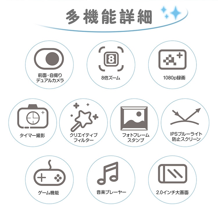 キッズカメラ デジタルカメラ キッズ用 4800万画素 動画撮影 音楽プレーヤー ゲーム機能 2.0インチ大画面 扱いやすい コンパクト 壊れにくい こどもの日 誕生日 おもちゃ プレゼント pa146 - 画像 (3)