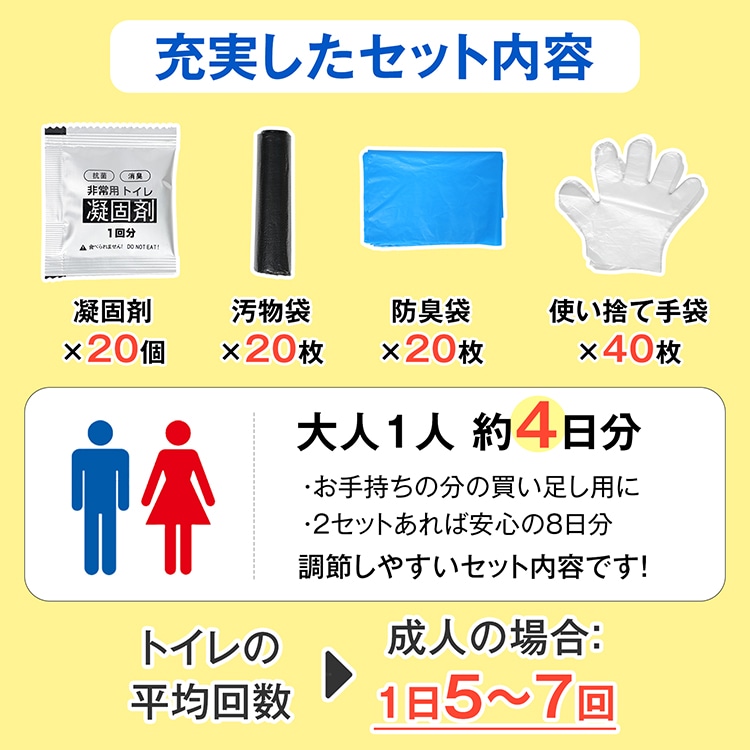非常用トイレセット 20回分 強力な凝固剤 使い捨て手袋 汚物袋 防臭袋 大容量 抗菌 消臭効果 長期保存可能 便器がない時 緊急時 非常用 地震 台風 豪雨 bs007 - 画像 (4)